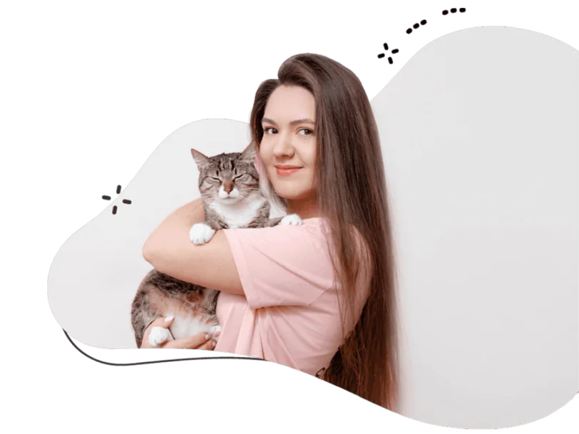 Pawland Cat Sitter Dubai holding the british longhair cat in her arms is providing cat boarding dubai services