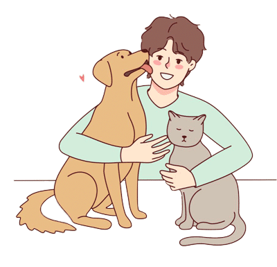 Anime Character Pet Sitting Dog and Cat