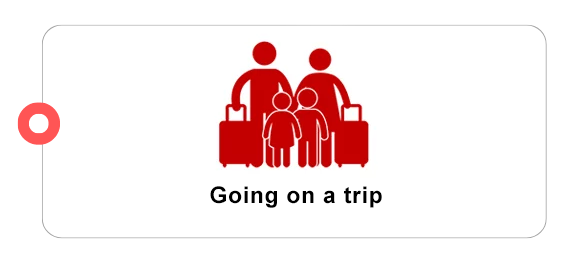 A dark red symbol with two adults and two kids showing Pawland provides flexible dog sitting services when you go out on trips with your family