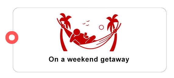 A dark red symbol of an individual on a hammock with palm trees to show that Pawland provides dog sitting services when you go on vacation