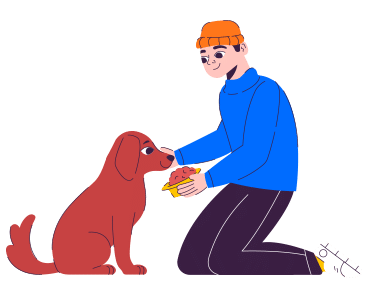 Dog sitter lovingly feeding the dog with gentle care