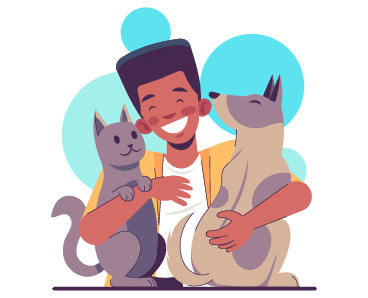 A trusted pet sitter joyfully caring for both a cat and a dog