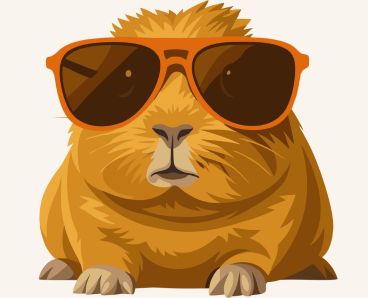 a yellow guinea pig wearing a red sunglases