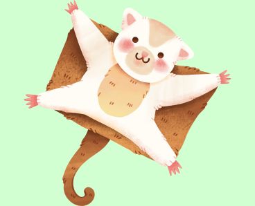 a sugar glider is flying with lemon color background