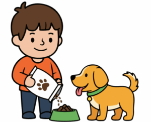 A little girl is feeding her favorite dog