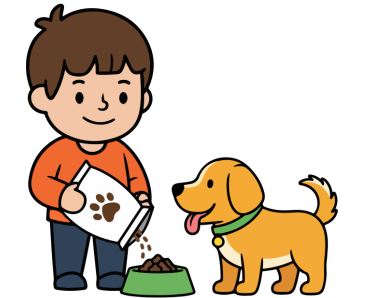 A little girl is feeding her favorite dog