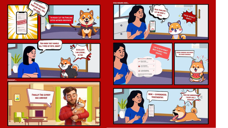 How to Book Cat Boarding Services in the UAE explaind by cartoon with text