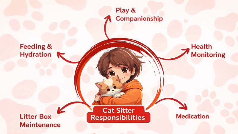 A baby cat lover holding a cat, showing five key responsibilities of caring for cats