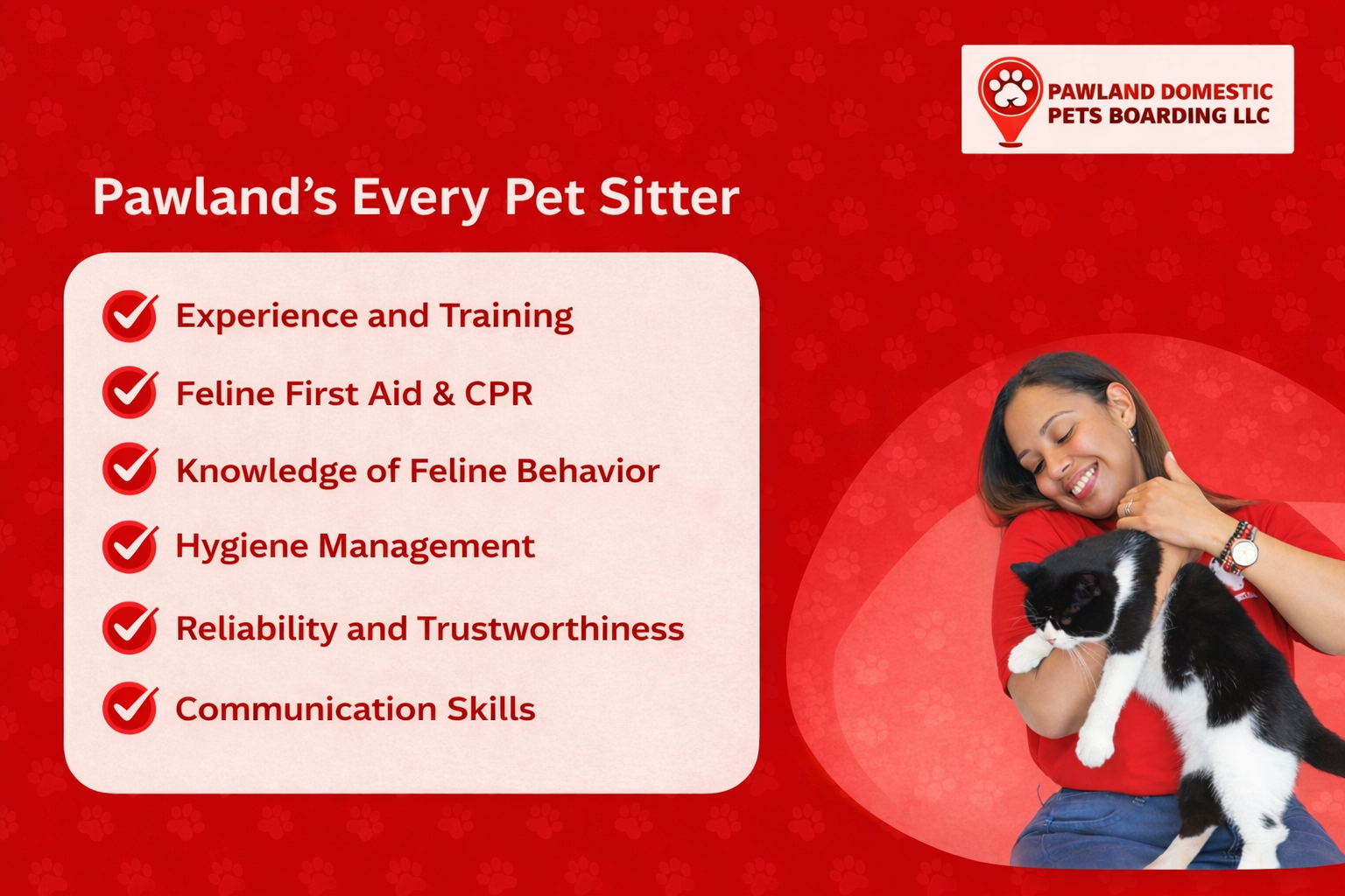 Pawland pet sitter skills showcased as a cat sitter caring for their cat