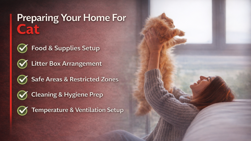 Cat care preparation tips: food, litter, safe zones, hygiene, and comfortable environment
