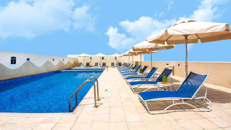 Premier Inn Dubai Investments Park swimming pool view