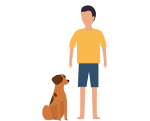 a dog and owner are standing together