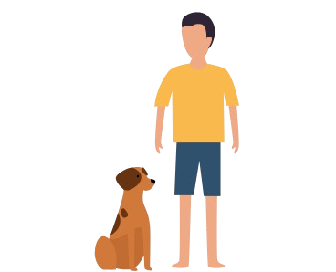 a dog and owner are standing together