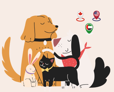 a few pets with 3 country flag, uae, usa, canada