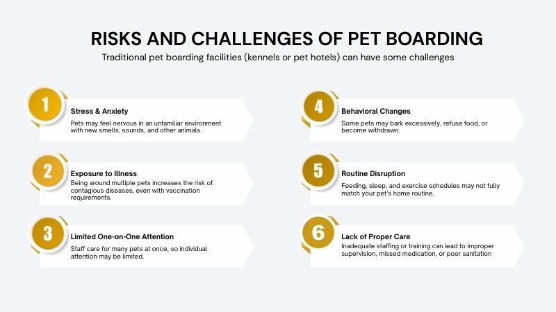 Risks and Challenges of Pet Boarding explained in 6 step by text