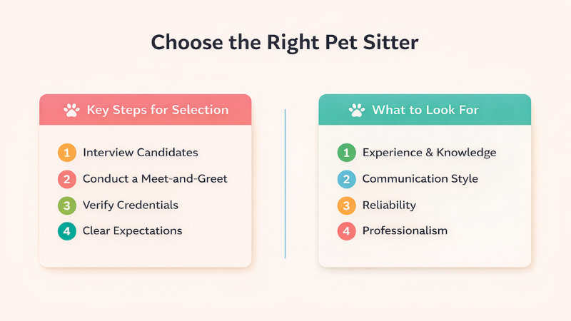 Text explaining 2 steps to select the right pet sitter for your pet.