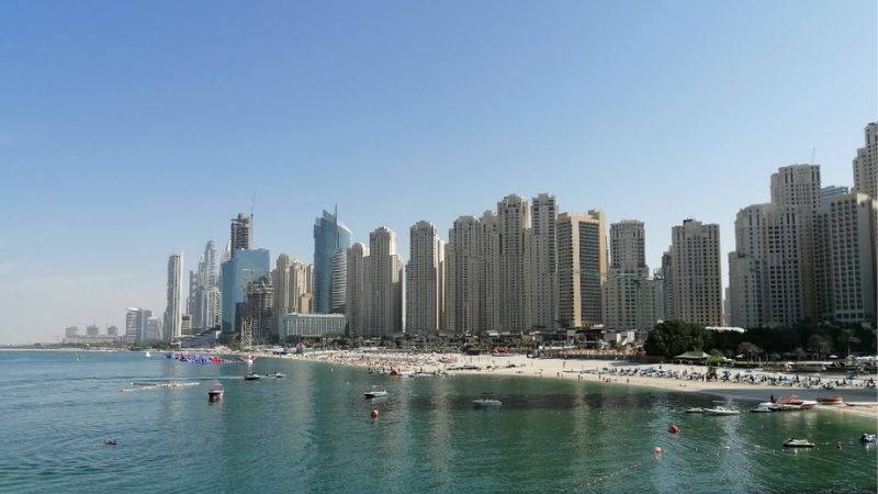 dubai maritime city full view with beach