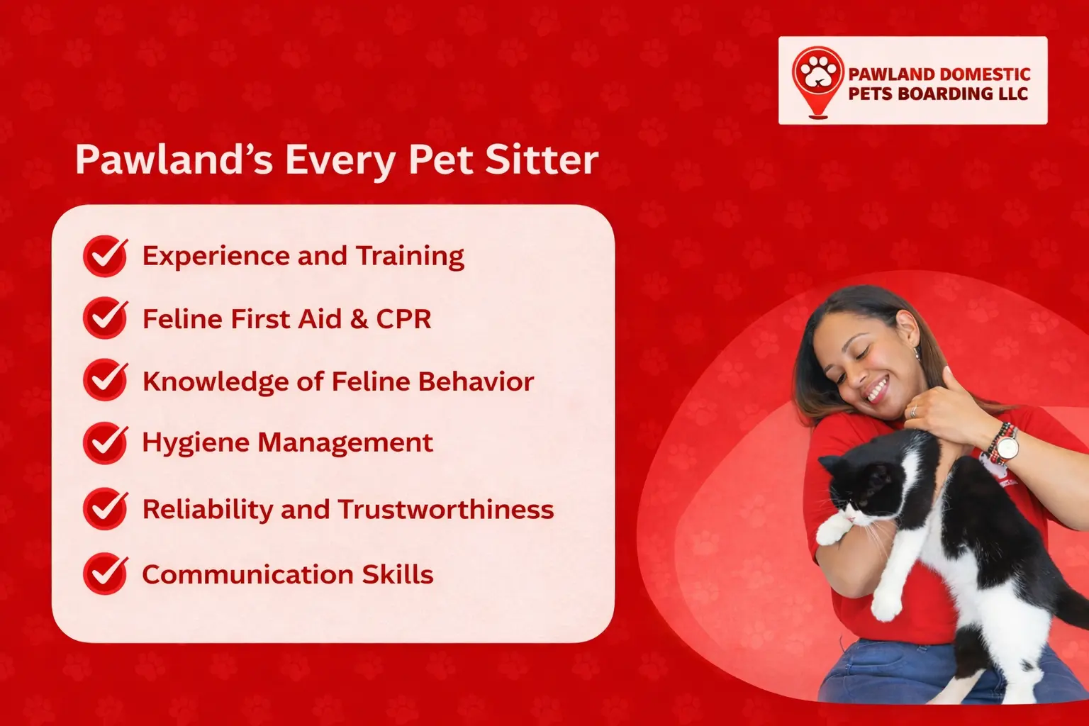 Pawland pet sitter skills showcased as a cat sitter caring for their cat