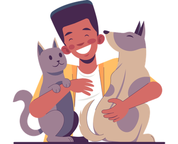 a pet sitter holding a dog and a cats