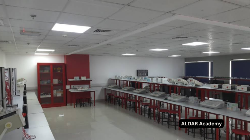 Modern lab classroom with computers and advanced equipment at Aldar Academies, supporting interactive learning and technology education in Dubai