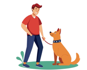 a dog owner and dog setting a place