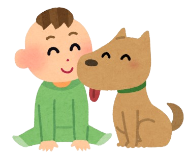 a dog and a baby are playing