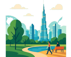 dubai burj park view with 2 mens art picture