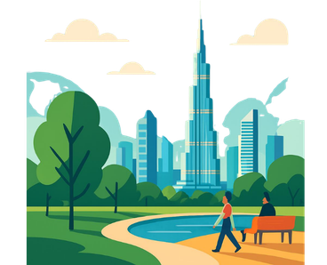 dubai burj park view with 2 mens art picture