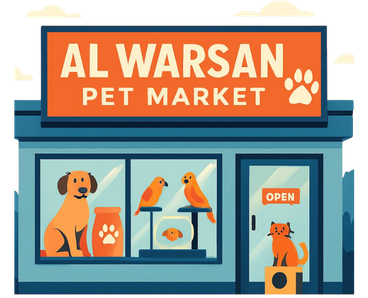 Birds and small pets displayed inside a shop at Al Warsan Pet Market Dubai