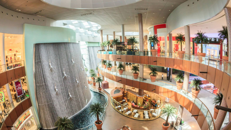 Interior of Dubai Mall with bright lighting and spacious walkways