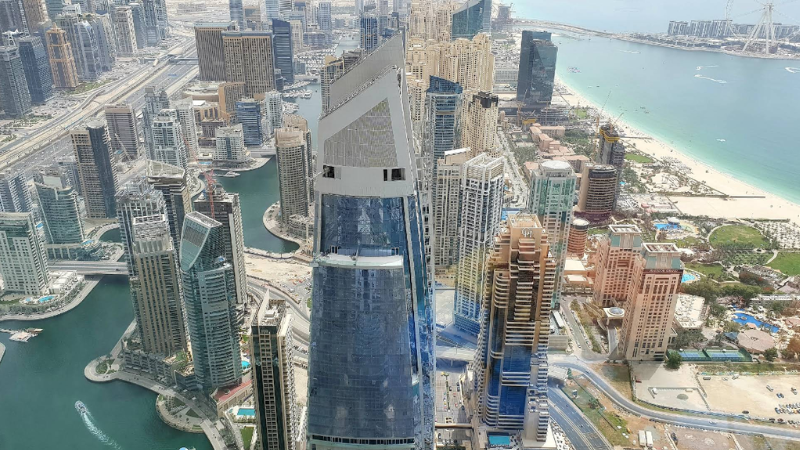 Dubai city bird eye view with river