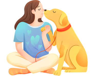 Cute girl holding her dog in her hands, happily enjoying a playful moment together