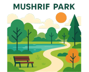 An artistic image of the view of Mushrif Park in Dubai