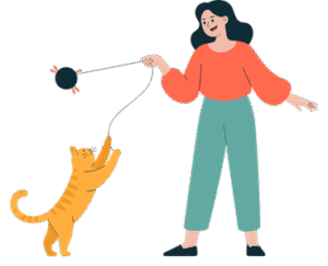 A baby cat owner playing with their cat in a cute, artistic scene.