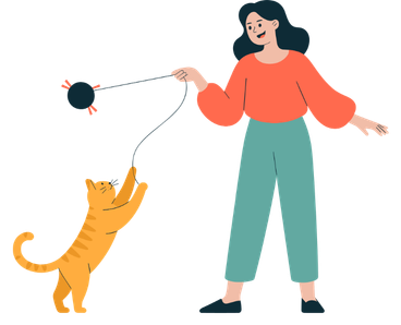 A baby cat owner playing with their cat in a cute, artistic scene.