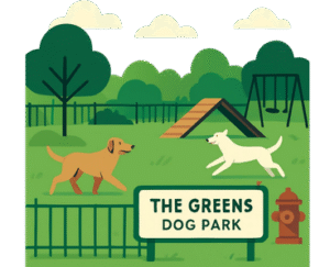 Some dog are playing in The Greens Dog Park