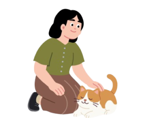 a cat owner are caring to her cat