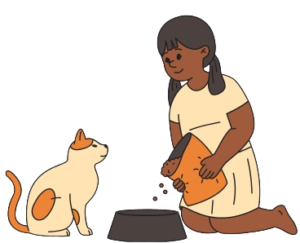 a baby cat owner are feeding her cat