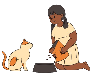 a baby cat owner are feeding her cat