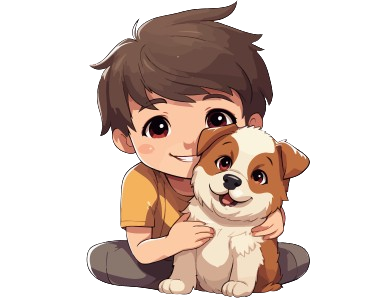 a baby and dog are setting on donw