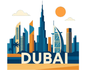 Sunlit Burj Khalifa and modern Dubai skyline with high-rise buildings under a clear sky