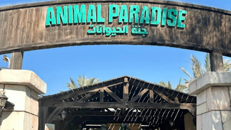Emirates Park Zoo Animal Paradise entrance gate in Abu Dhabi
