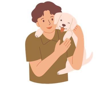 A happy dog sitting on its owner's shoulders outdoors.