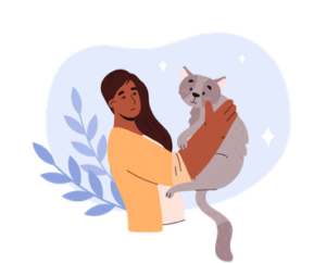 Cat owner gently petting their cat at home