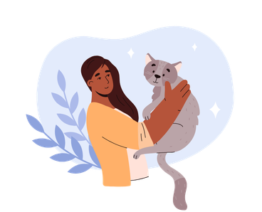Cat owner gently petting their cat at home