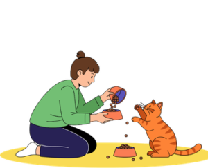 cat owner feeding cat