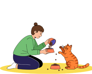 cat owner feeding cat