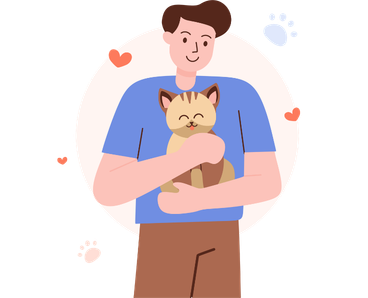 Cat owner gently holding a healthy pet cat