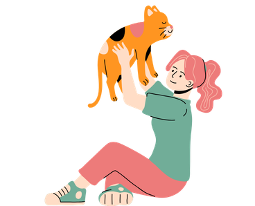 cat with ownwer enjoying together
