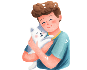 owner cudding his cat